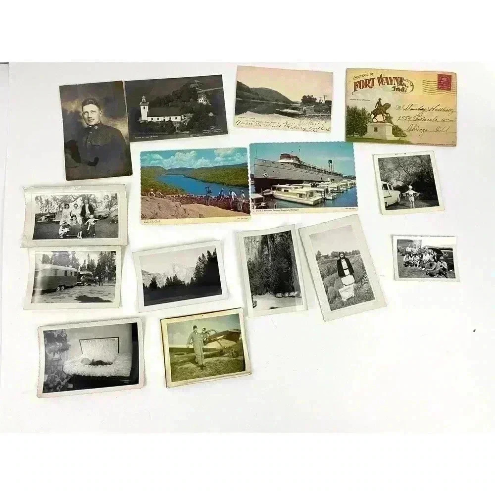 VTG Color Postcards‎ Stamped B&W Photographs Grave Family Travel Plane Ephemera
